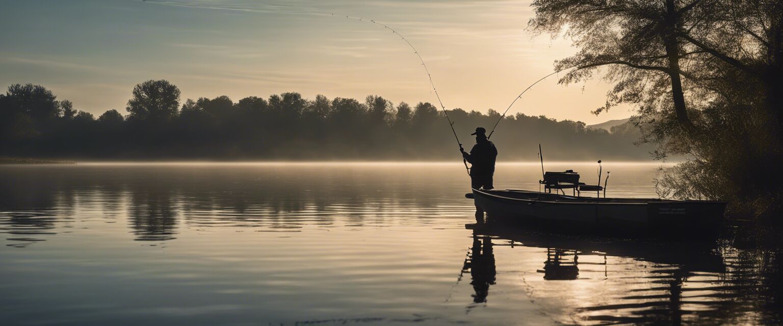 Fishing action in a peaceful lake