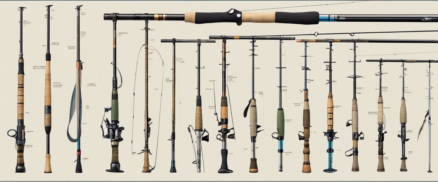 Various types of fishing rods